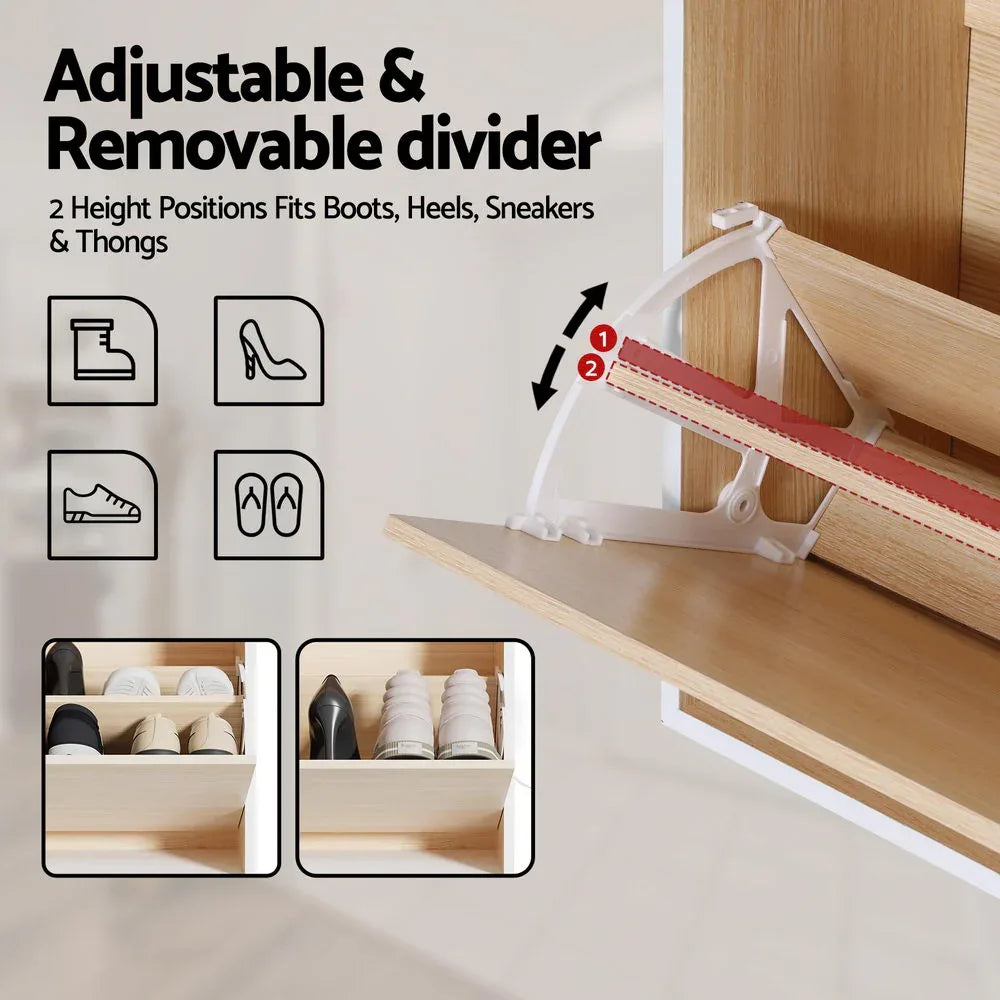 Artiss Shoe Rack Cabinet 24 Pairs Adjustable Shelf Pine - Mekamart Australia