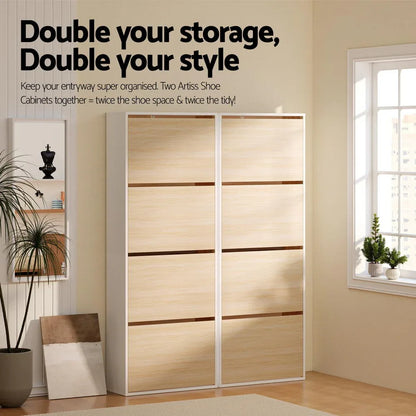 Artiss Shoe Rack Cabinet 24 Pairs Adjustable Shelf Pine - Mekamart Australia