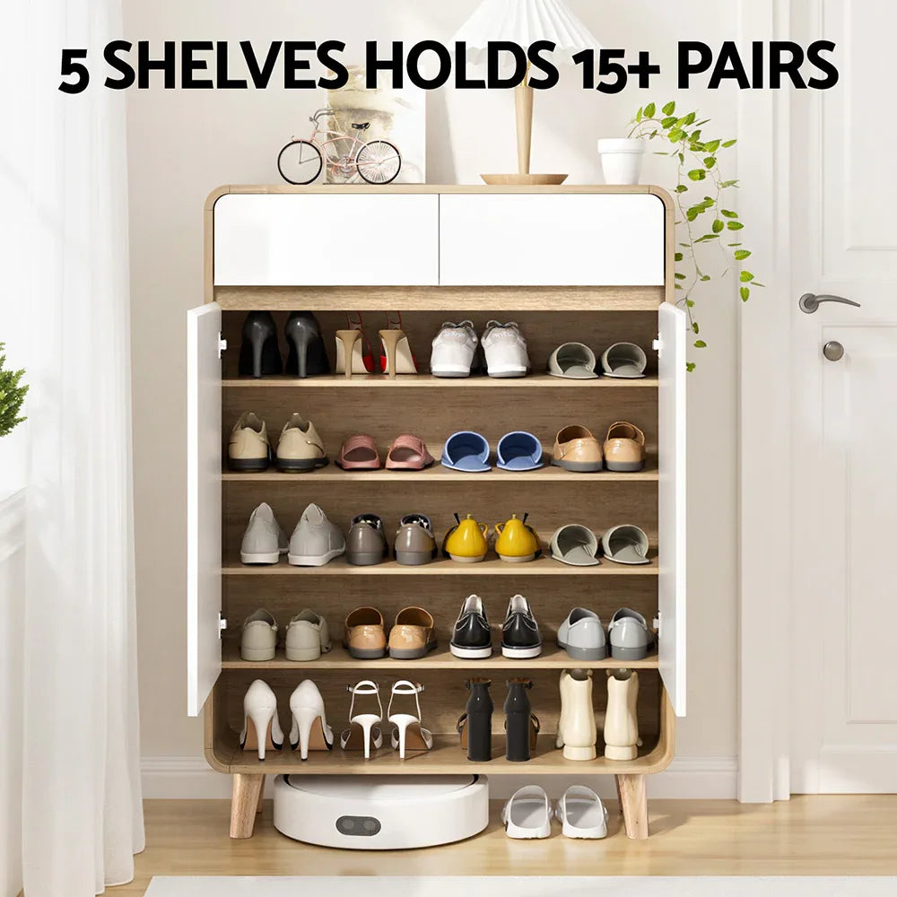 Artiss Shoe Rack Cabinet 20 Pairs Storage Cupboard Pine&White