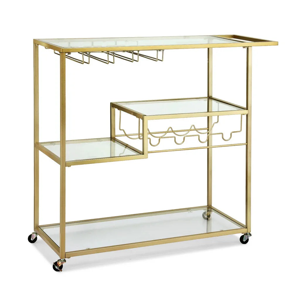 Artiss Bar Cart Drink Trolley Serving Cocktail Wine Rack Glass Holder 102cm Gold - Mekamart Australia