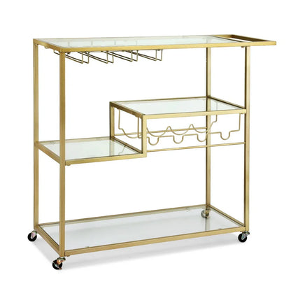 Artiss Bar Cart Drink Trolley Serving Cocktail Wine Rack Glass Holder 102cm Gold - Mekamart Australia