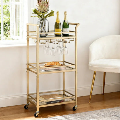 Artiss Kitchen Island Cart Trolley Rolling Serving Storage Wine Glass 43cm Gold - Mekamart Australia
