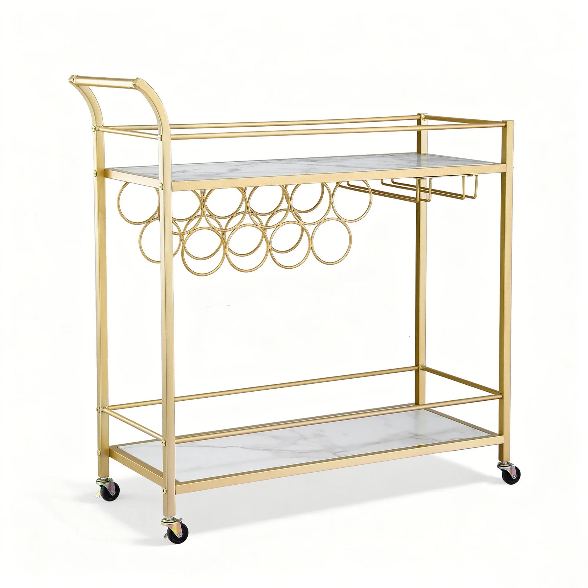 Artiss Bar Cart Drinks Trolley Serving Wine Rack Glass Holder Marble 85cm Gold - Mekamart Australia