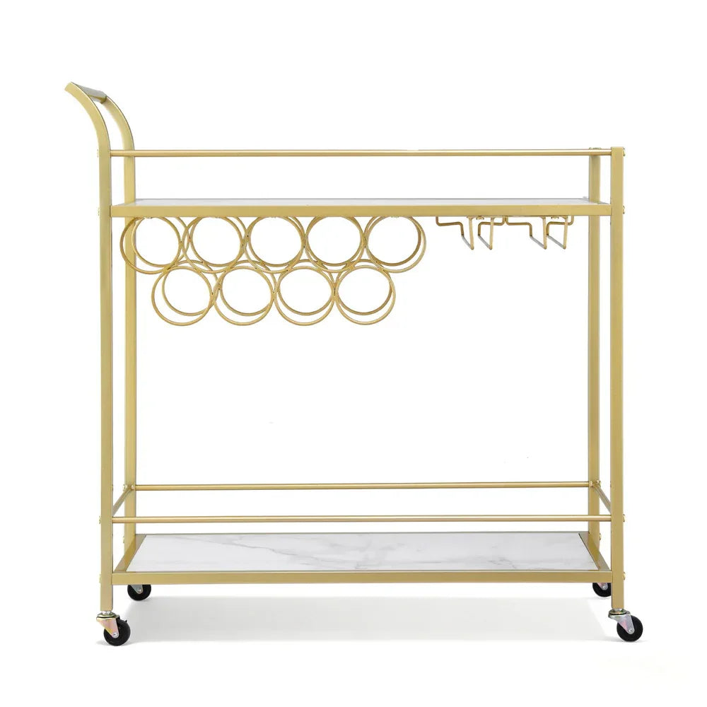 Artiss Bar Cart Drinks Trolley Serving Wine Rack Glass Holder Marble 85cm Gold - Mekamart Australia