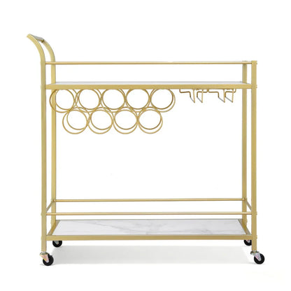 Artiss Bar Cart Drinks Trolley Serving Wine Rack Glass Holder Marble 85cm Gold - Mekamart Australia