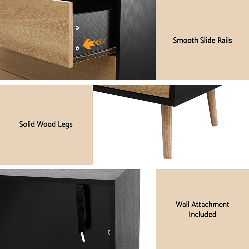 Artiss 3 Chest of Drawers Dresser Table Black&Pine