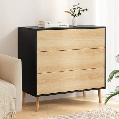 Artiss 3 Chest of Drawers Dresser Table Black&Pine
