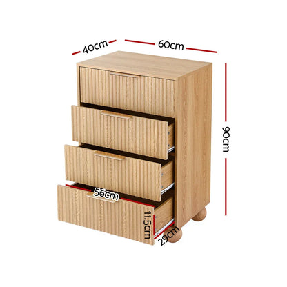 Artiss 4 Chest of Drawers Dresser Tallboy Pine - Mekamart Australia