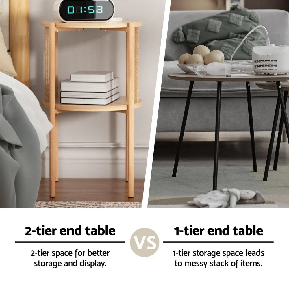 Artiss Coffee Table 2-Tier Round Wood - Mekamart Australia