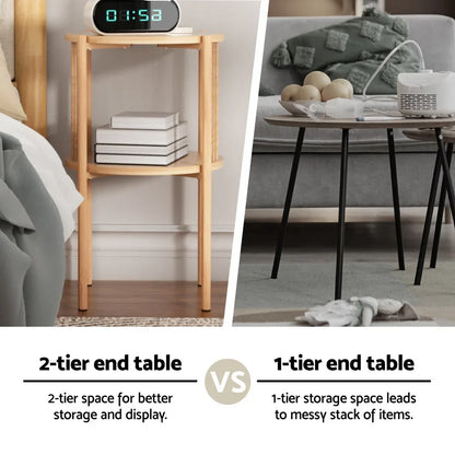 Artiss Coffee Table 2-Tier Round Wood - Mekamart Australia