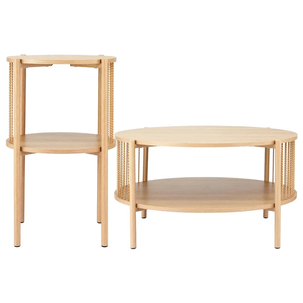 Artiss Coffee Table 2-Tier Round Wood - Mekamart Australia