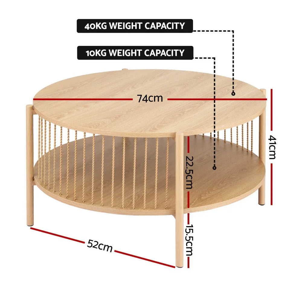 Artiss Coffee Table 2-Tier Round Wood - Mekamart Australia