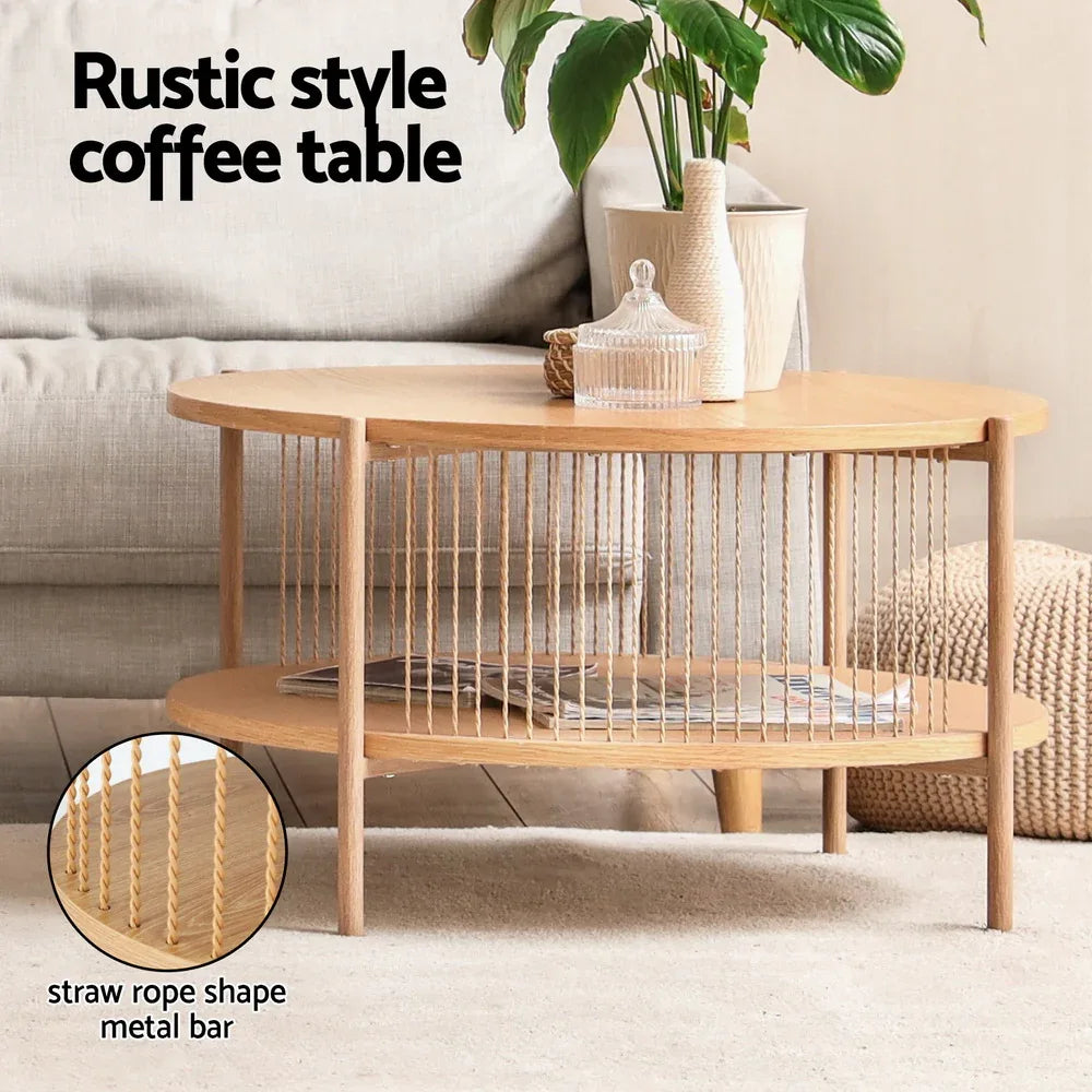 Artiss Coffee Table 2-Tier Round Wood - Mekamart Australia