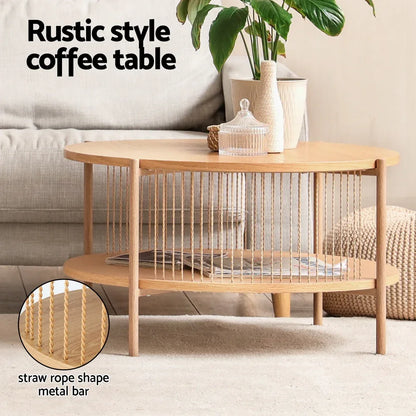 Artiss Coffee Table 2-Tier Round Wood - Mekamart Australia