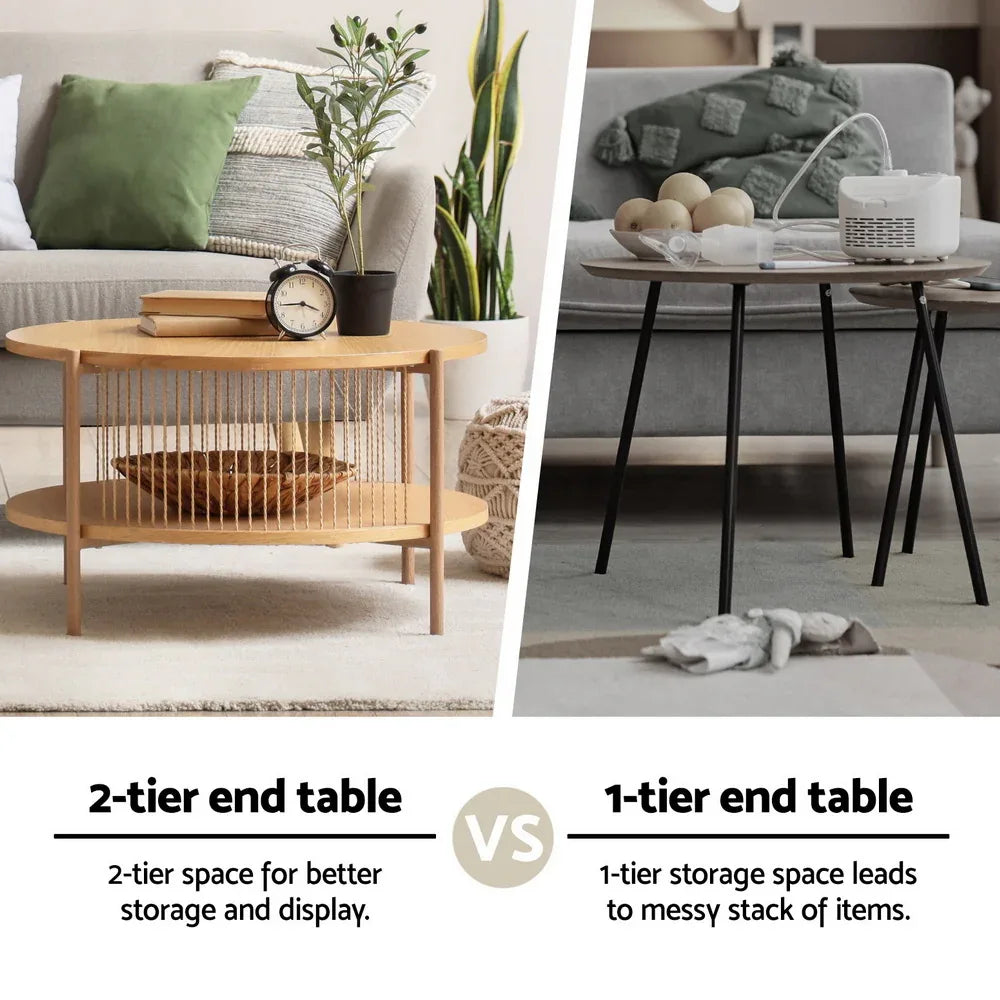 Artiss Coffee Table 2-Tier Round Wood - Mekamart Australia