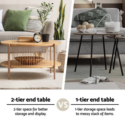 Artiss Coffee Table 2-Tier Round Wood - Mekamart Australia