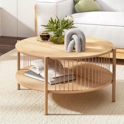 Artiss Coffee Table 2-Tier Round Wood - Mekamart Australia