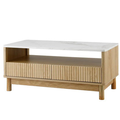 Artiss Coffee Table Drawer Shelf Marble Effect Wood&White - Mekamart Australia