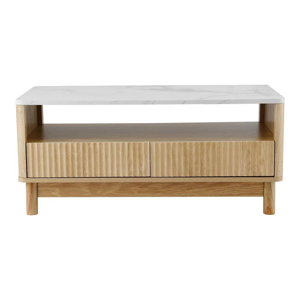 Artiss Coffee Table Drawer Shelf Marble Effect Wood&White - Mekamart Australia