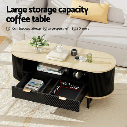 Artiss Coffee Table Drawer Shelf Wood&Black - Mekamart Australia