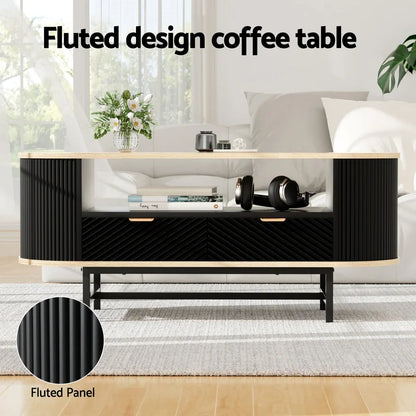 Artiss Coffee Table Drawer Shelf Wood&Black - Mekamart Australia