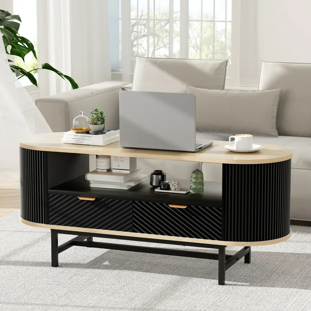 Artiss Coffee Table Drawer Shelf Wood&Black - Mekamart Australia