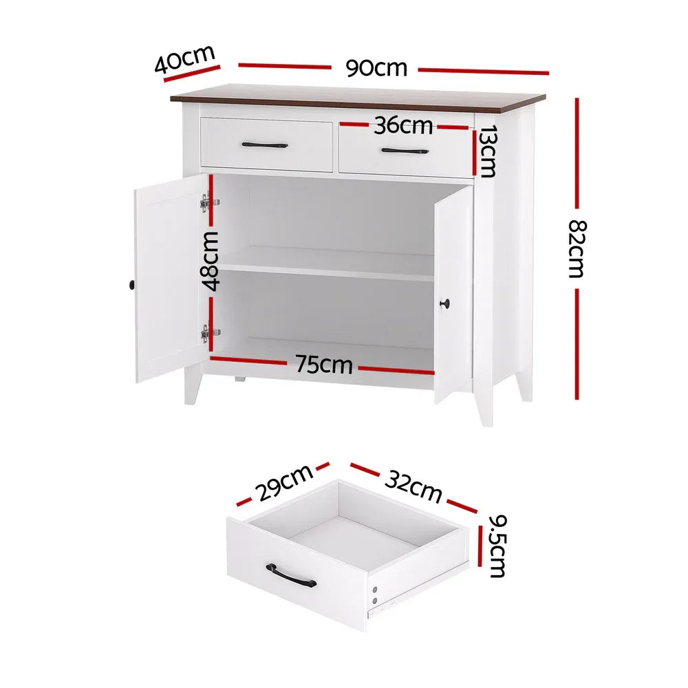 Artiss Buffet Sideboard Storage Cabinet Kitchen Cupboard Hallway 2 Drawers White - Mekamart Australia