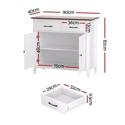 Artiss Buffet Sideboard Storage Cabinet Kitchen Cupboard Hallway 2 Drawers White - Mekamart Australia