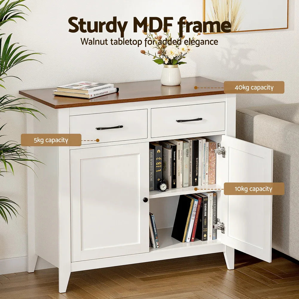 Artiss Buffet Sideboard Storage Cabinet Kitchen Cupboard Hallway 2 Drawers White - Mekamart Australia
