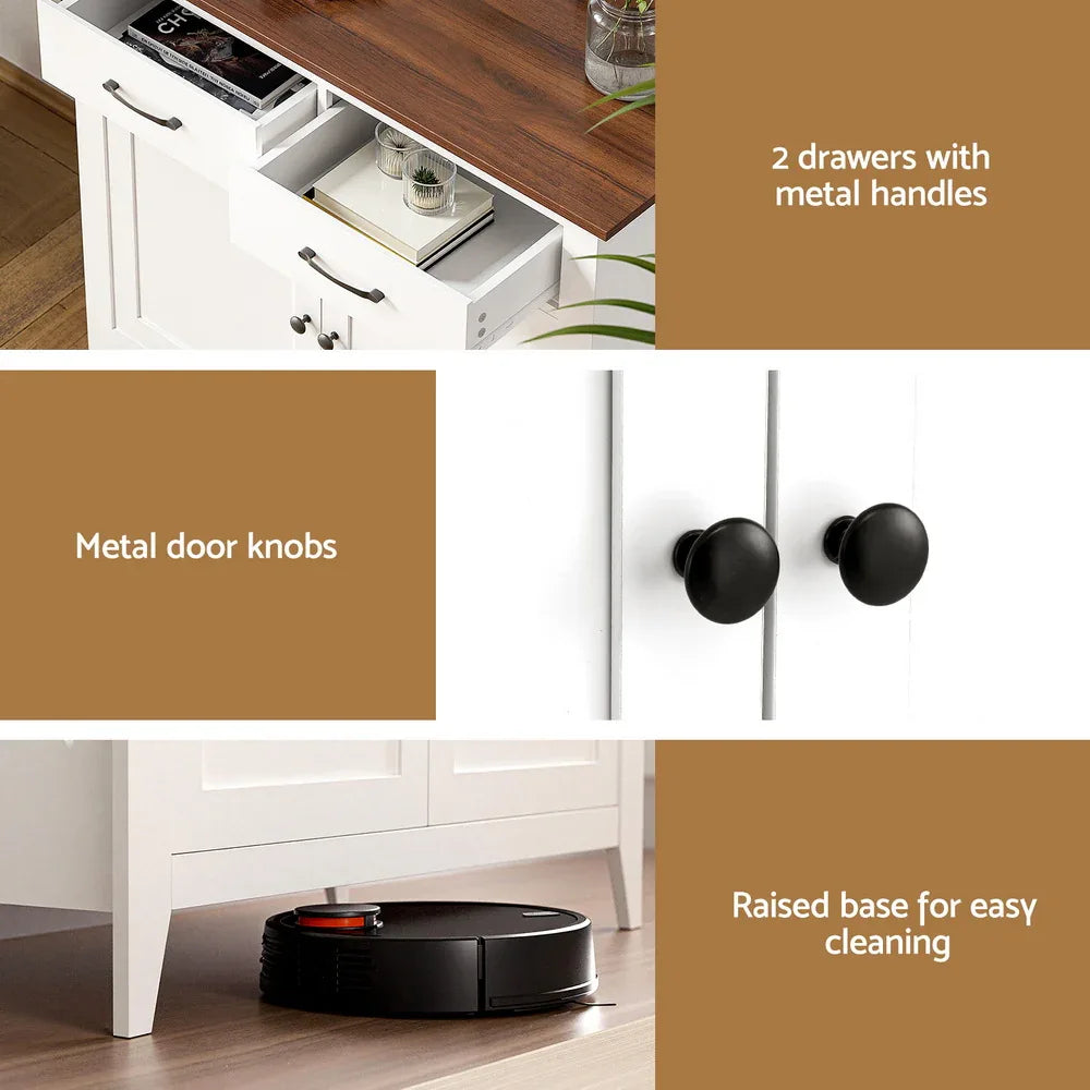 Artiss Buffet Sideboard Storage Cabinet Kitchen Cupboard Hallway 2 Drawers White - Mekamart Australia