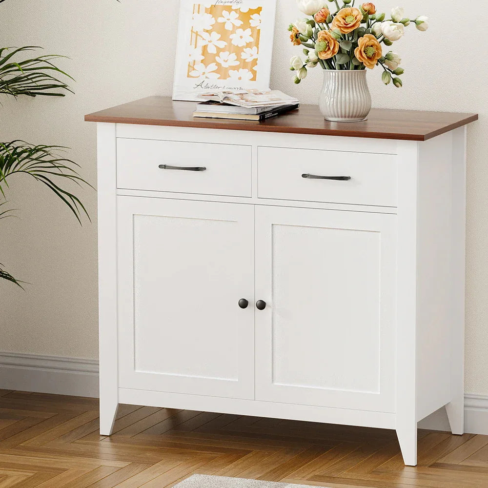 Artiss Buffet Sideboard Storage Cabinet Kitchen Cupboard Hallway 2 Drawers White - Mekamart Australia