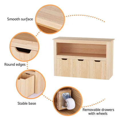 Keezi Kids Bookshelf 3 Drawers Storage Children Bookcase Toy Organiser Display Wooden - Mekamart Australia