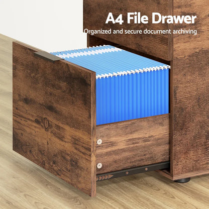 Artiss Filing Cabinet Files Storage Office Shelves File Organiser Rustic Brown 2 Drawer