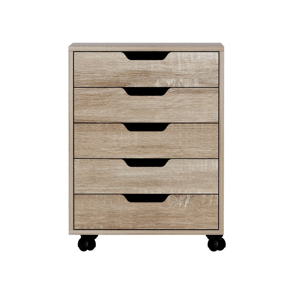 Artiss 5-Drawer Filing Cabinet Mobile Rolling Storage Cabinet Chest of Drawers Stand Scratch Beige