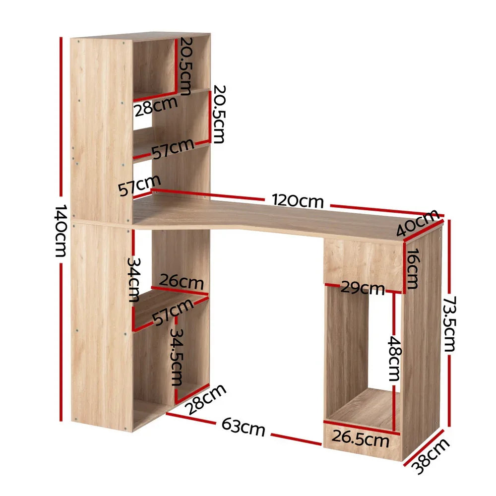 Artiss Computer Desk Bookshelf Drawer Cabinet Oak 120CM - Mekamart Australia