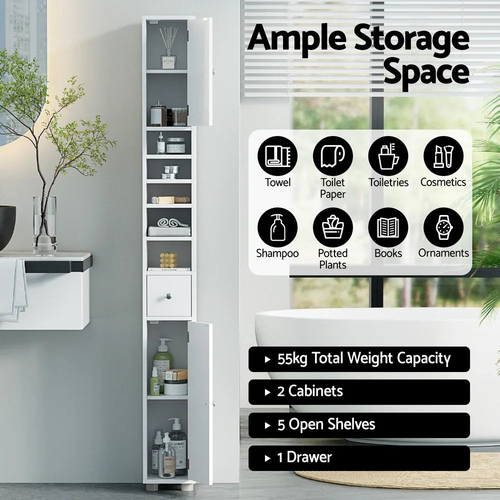Artiss Bathroom Storage Cabinet 180cm Tall Slim Floor Cupboard Toilet Narrow Linen Tower - Mekamart Australia
