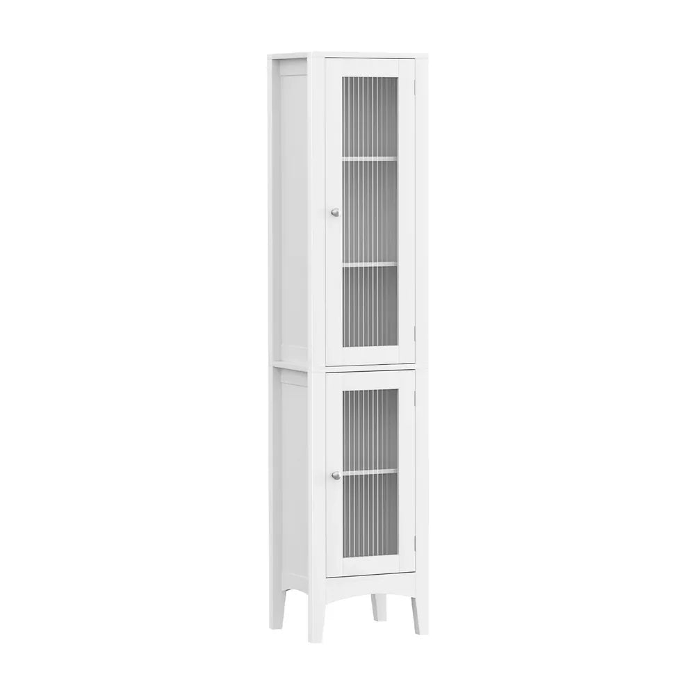 Artiss Bathroom Storage Cabinet 160cm Tall Slim Floor Cupboard Toilet Glass Door White - Mekamart Australia