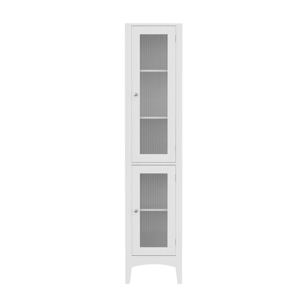Artiss Bathroom Storage Cabinet 160cm Tall Slim Floor Cupboard Toilet Glass Door White - Mekamart Australia