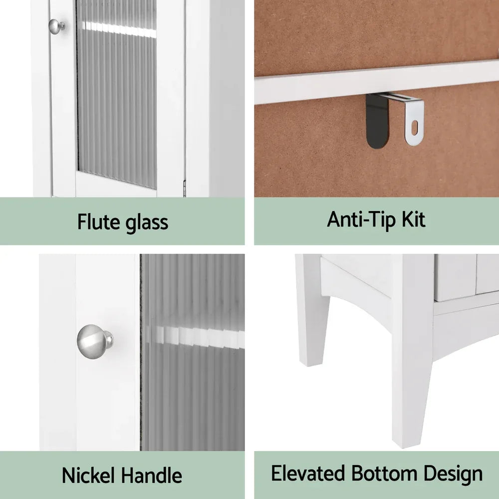 Artiss Bathroom Storage Cabinet 160cm Tall Slim Floor Cupboard Toilet Glass Door White - Mekamart Australia