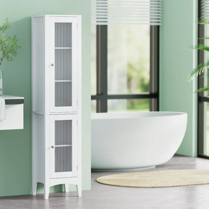 Artiss Bathroom Storage Cabinet 160cm Tall Slim Floor Cupboard Toilet Glass Door White - Mekamart Australia