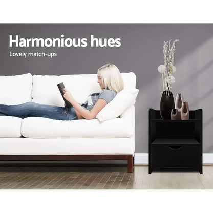 Artiss 2X Bedside Table 1 Drawer with Shelf - FARA Black