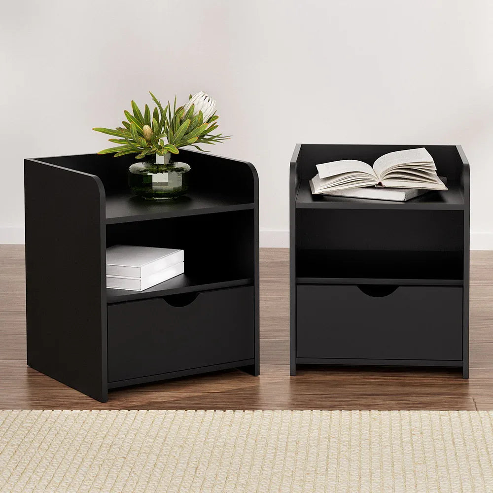 Artiss 2X Bedside Table 1 Drawer with Shelf - FARA Black