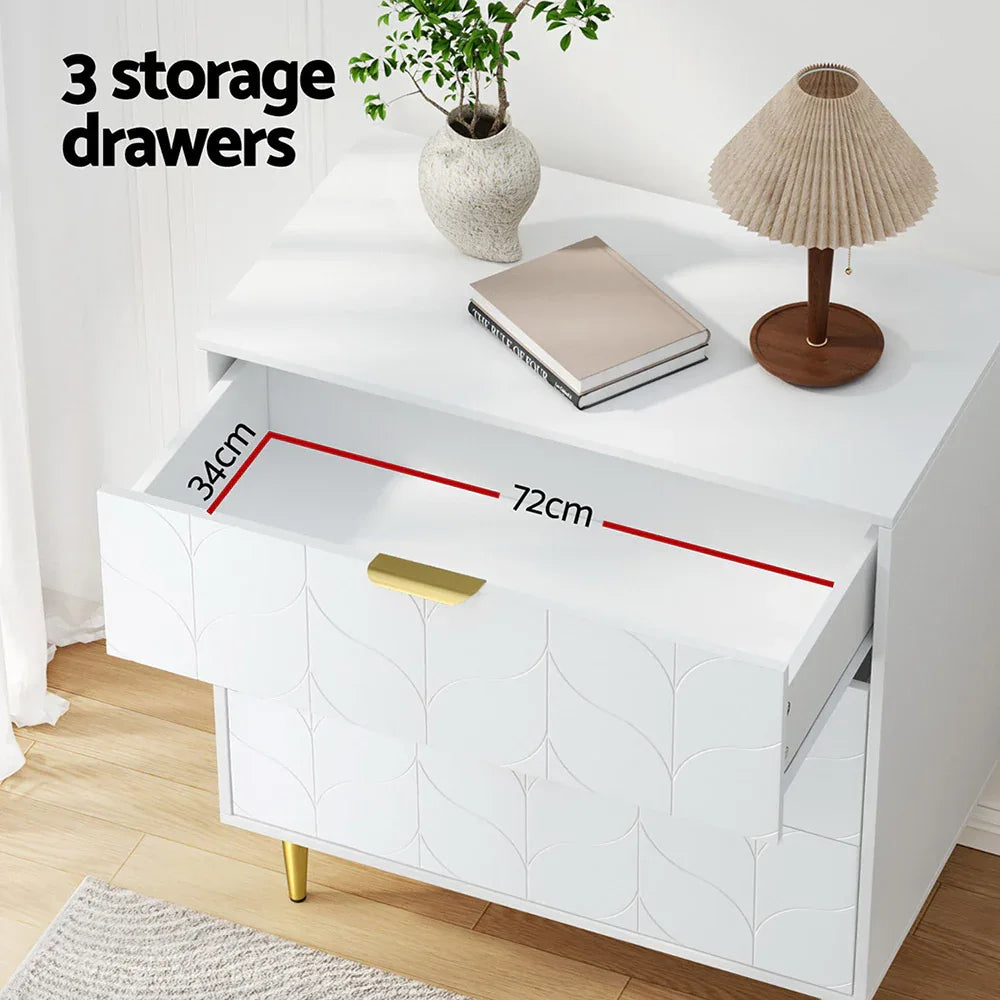 Artiss 3 Chest of Drawers Lowboy Cabinet White - Mekamart Australia