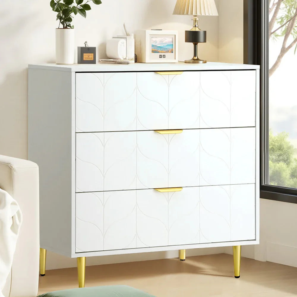 Artiss 3 Chest of Drawers Lowboy Cabinet White - Mekamart Australia