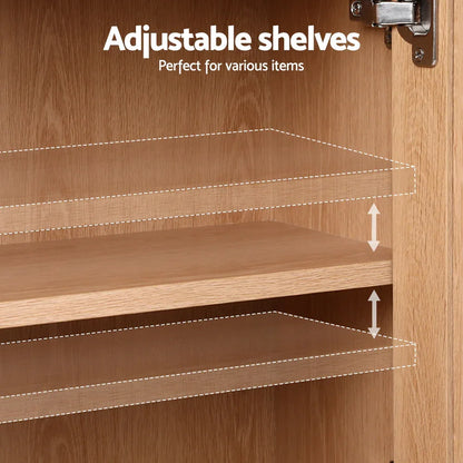 Artiss Buffet Sideboard Hutch Storage Cabinet Kitchen Cupboard Hooks Rattan Pine - Mekamart Australia