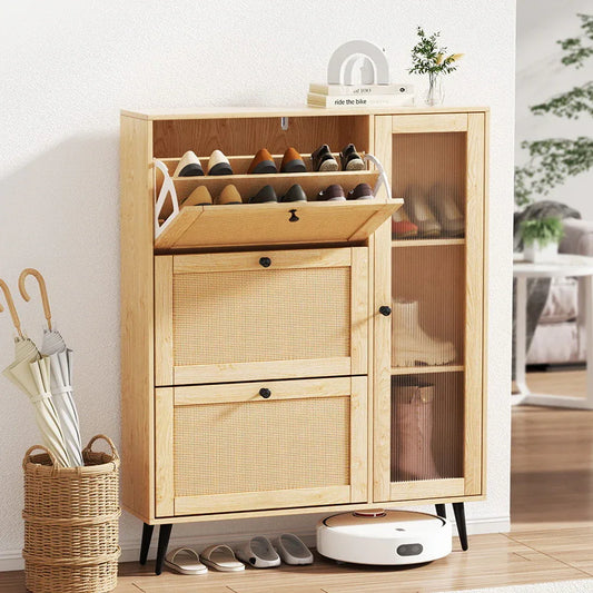 Artiss Shoe Rack Cabinet 3 Flip-out Drawers Pine - Mekamart Australia