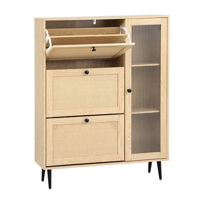 Artiss Shoe Rack Cabinet 3 Flip-out Drawers Pine - Mekamart Australia