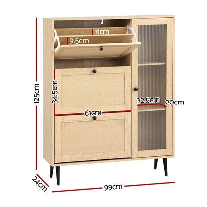 Artiss Shoe Rack Cabinet 3 Flip-out Drawers Pine - Mekamart Australia
