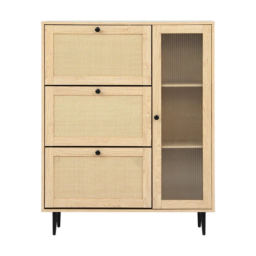 Artiss Shoe Rack Cabinet 3 Flip-out Drawers Pine - Mekamart Australia
