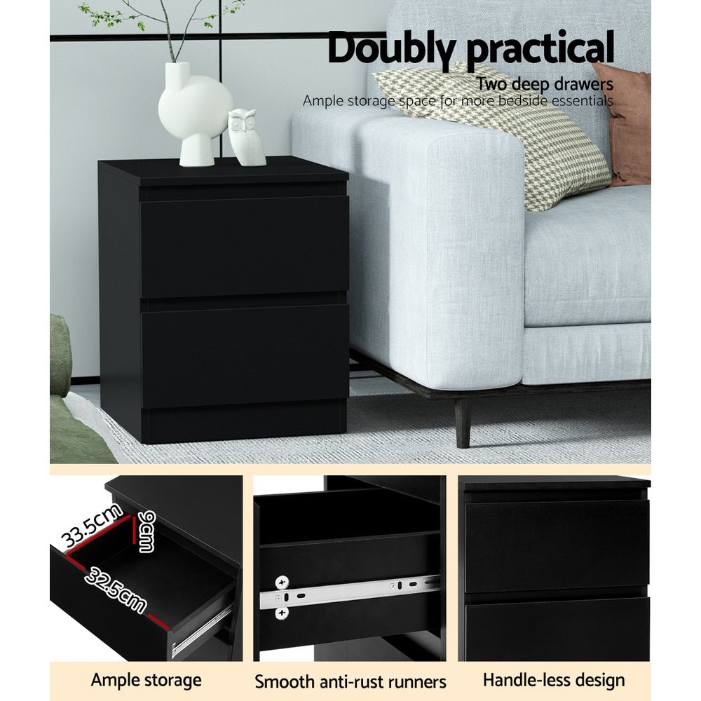 Artiss 2x Bedside Table 2 Drawers - PEPE Black